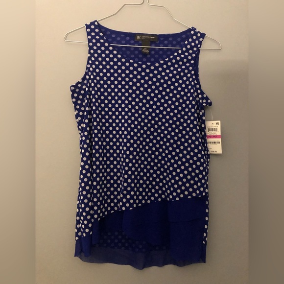 INC International Concepts Blue White Dot Oceans Tale Shirt Size Pet/Pet 0P New - Picture 1 of 8